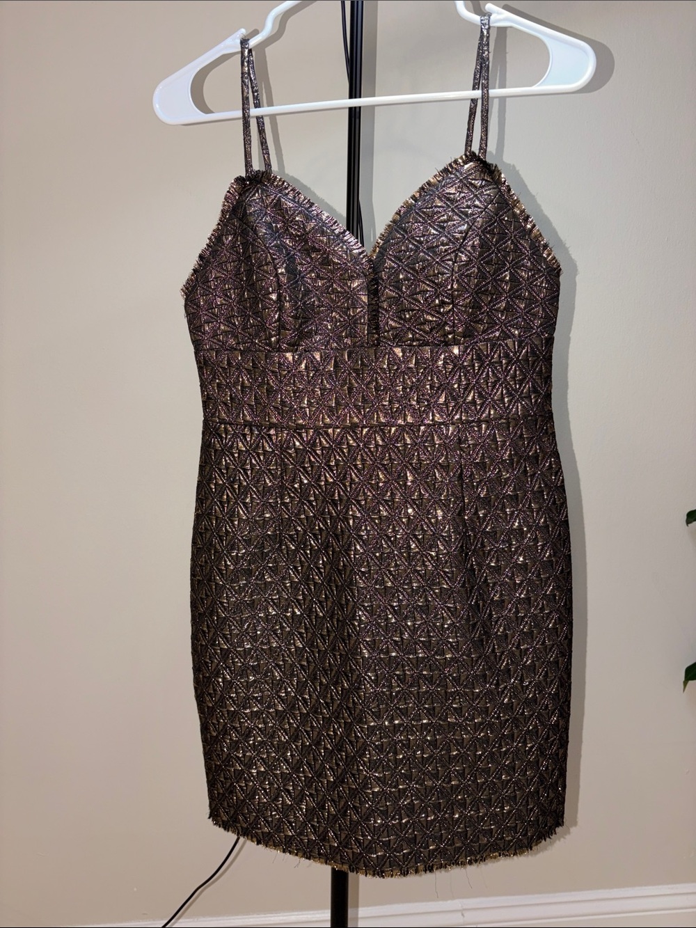 Romeo & Juliet Couture Metallic Bronze Textured Mini Dress